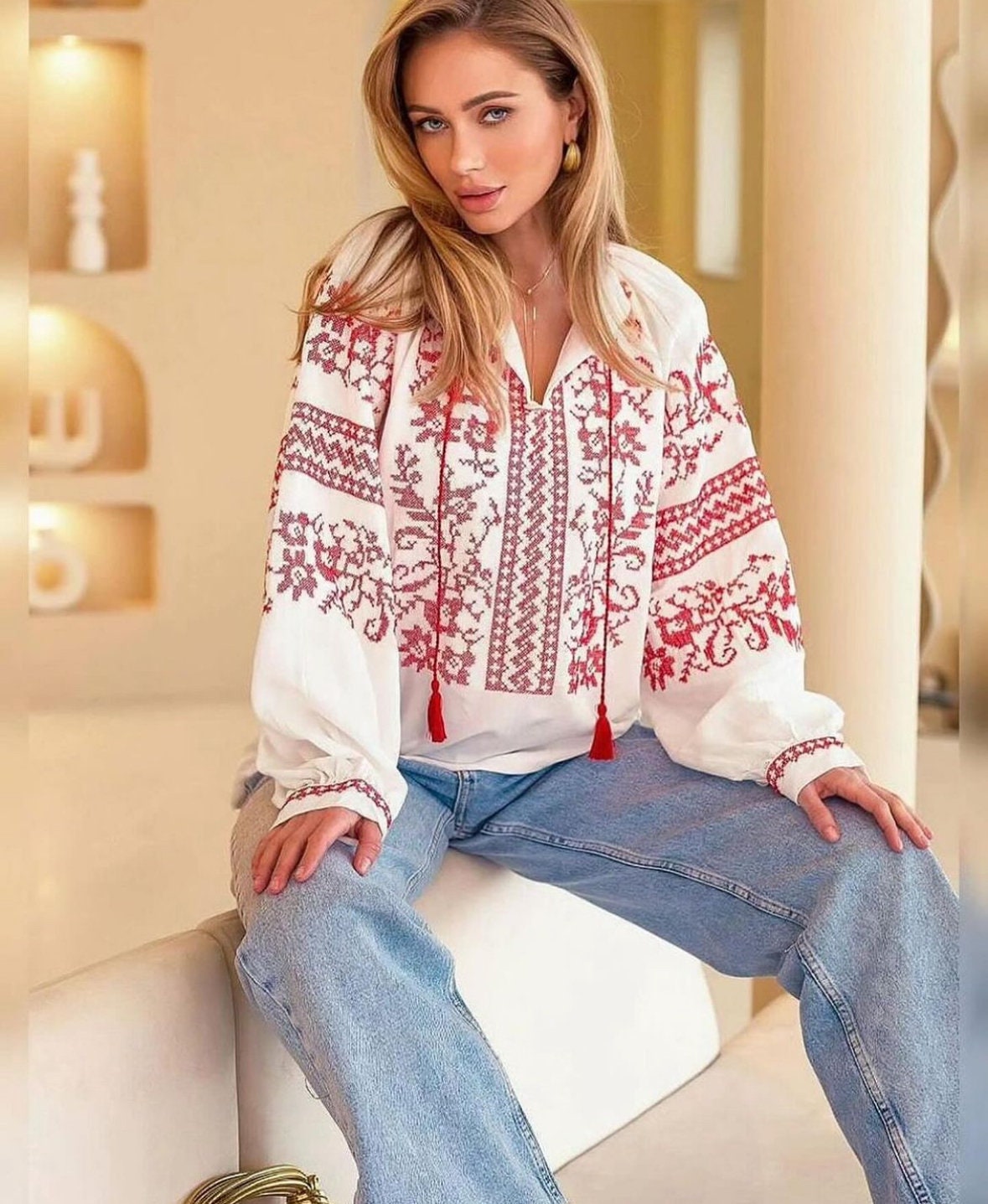 Elegant White Vyshyvanka for Women with Traditional Slavic Embroidery