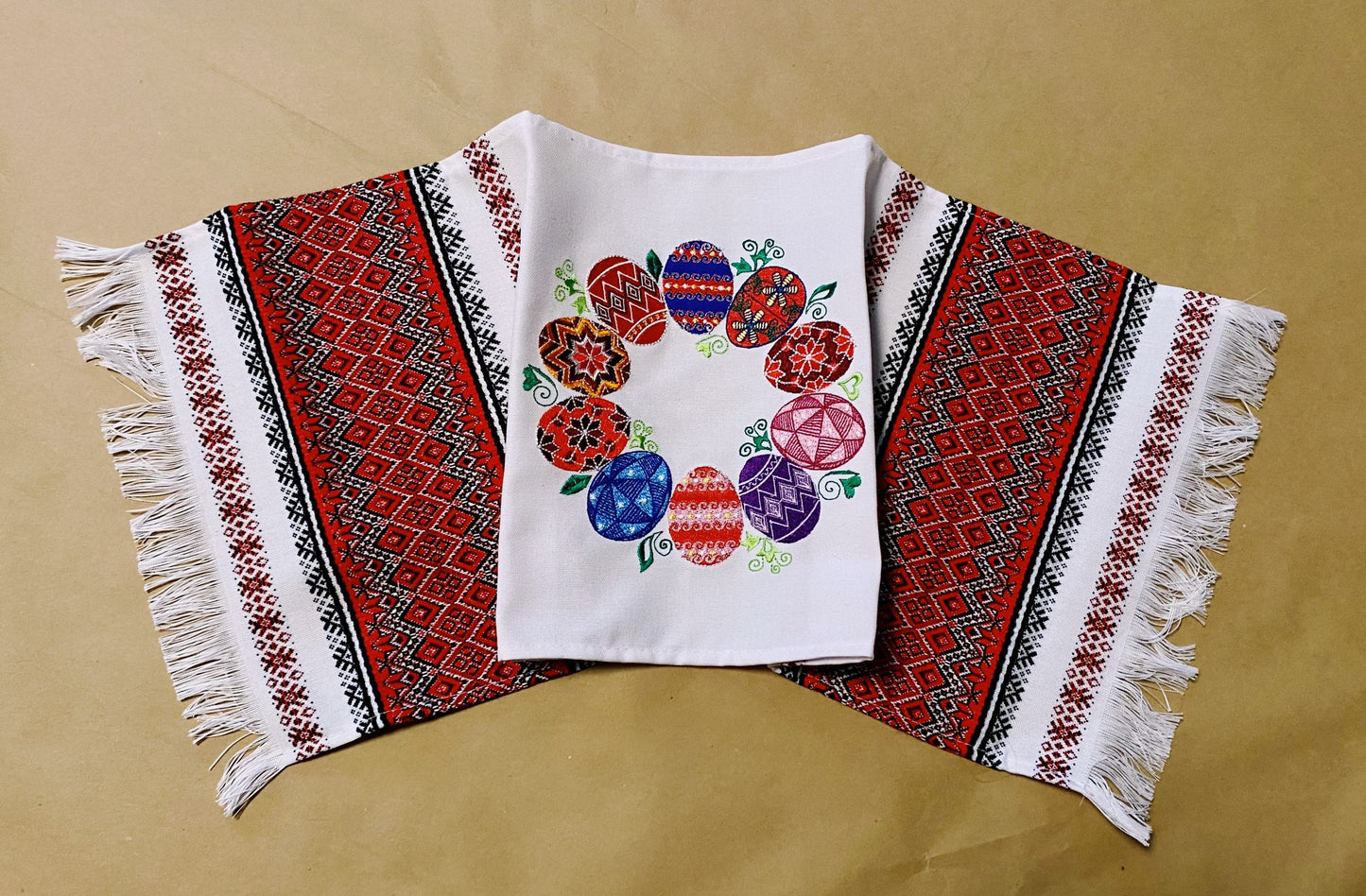 Large Orthodox Pascha Basket Towel with Embroidered Pysanka