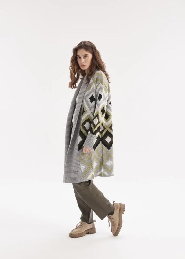 Warm Knitted Cardigan – Elegant Blend of Olive, Grey, and Black