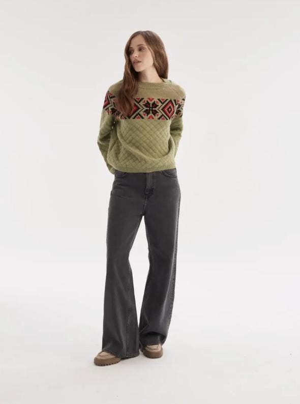 Modern Green Oversized Sweater with Ukrainian Embroidery-Inspired Motifs