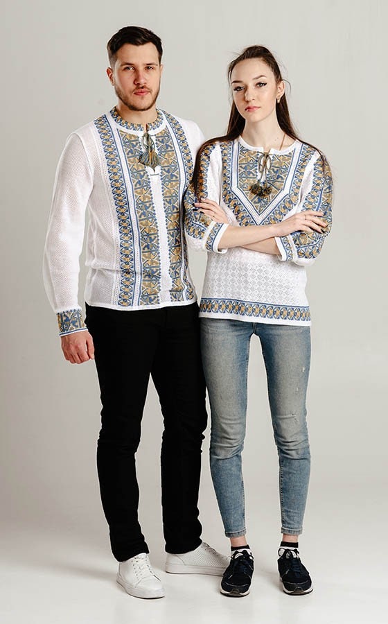 XS-4XL Summer Crochet Knit Ukrainian Vyshyvanka Shirt for Men with Tryzub