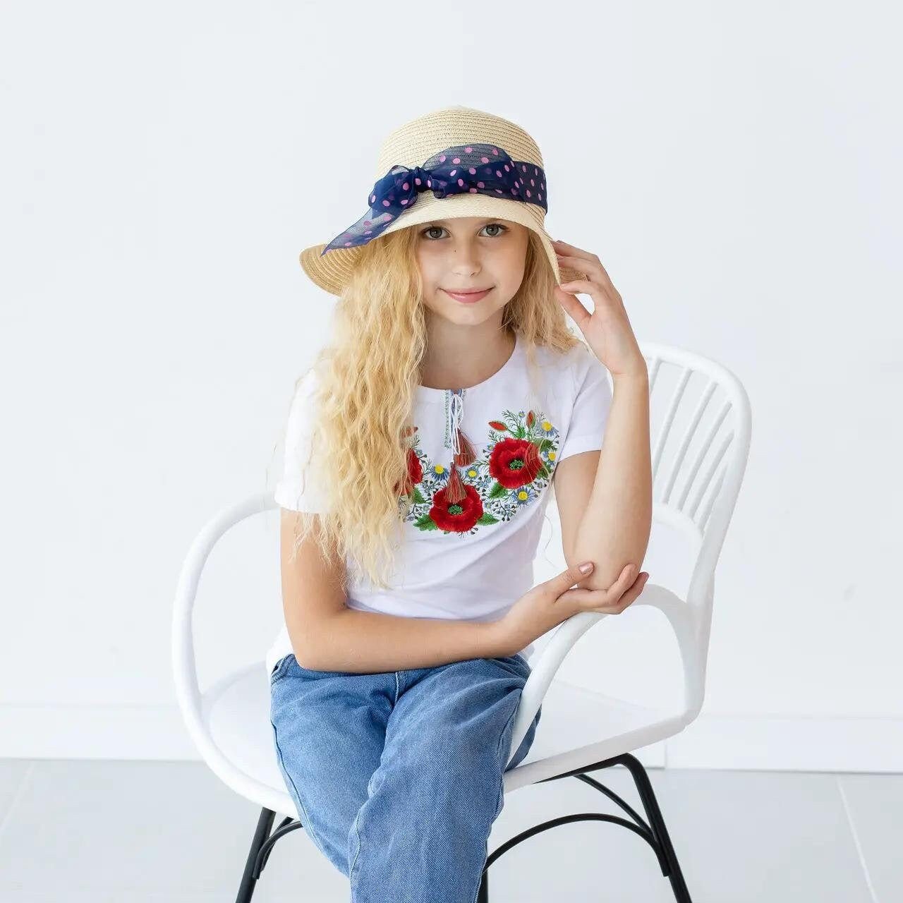 Modern Ukrainian Floral Vyshyvanka T-Shirt for Girls with Floral Pattern, Vyshyvanka Girls' T-Shirt