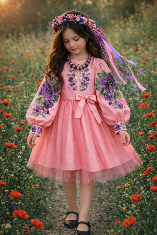 3-12YO Charming Ukrainian Embroidered Dress for Girls