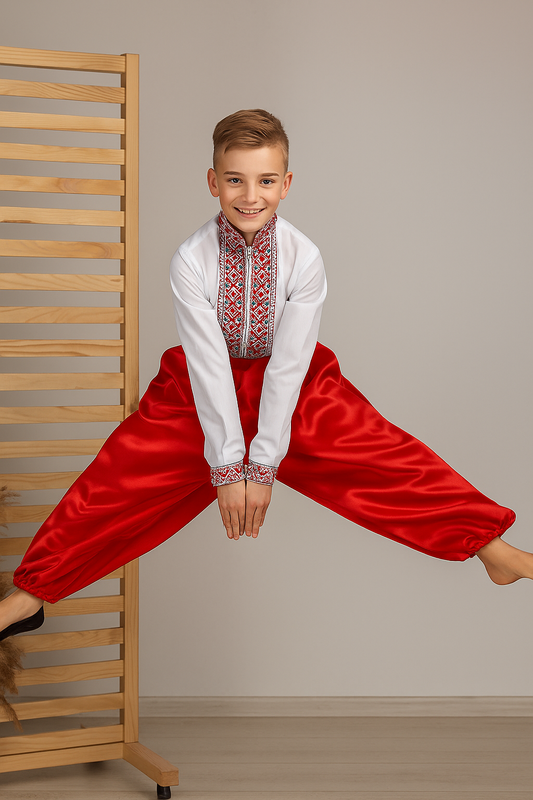 Red Ukrainian Folk Cossack Pants for Boys