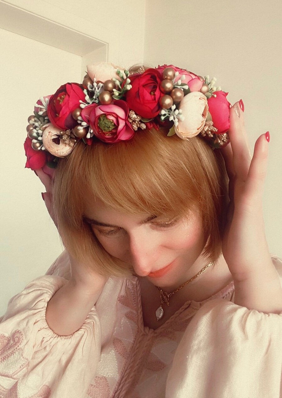 Luxury Ukrainian Floral Crown Handcrafted Flower Headpiece for Weddings or Special Occasions