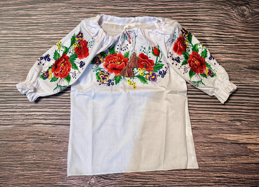 Elegant Embroidered Traditional Ukrainian Blouse for Girls with Rich Floral Motif