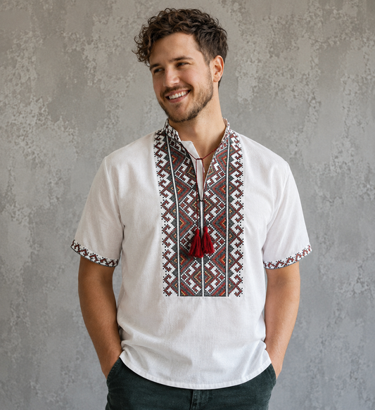 XXS-7XL Short-Sleeve Embroidered Vyshyvanka Shirt for Men