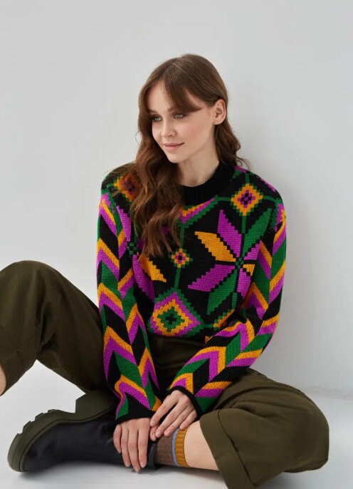 Folklore Ornament Knit Oversized Sweater High-Quality Craftsmanship from Ukraine