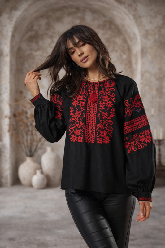 Gorgeous Ukrainian Black Embroidered Vyshyvanka Blouse