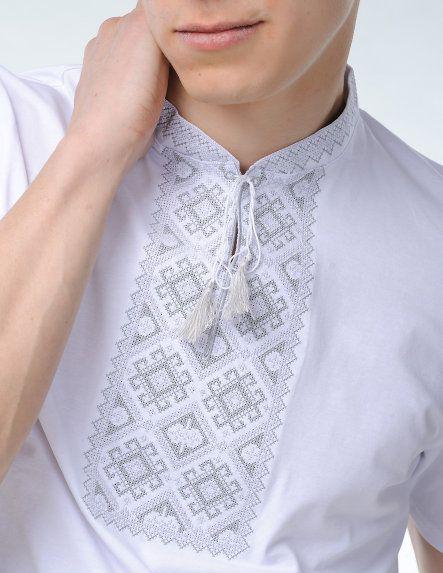 S-3XL Modern Ukrainian Embroidered T-Shirt White Base with Grey Embroidery