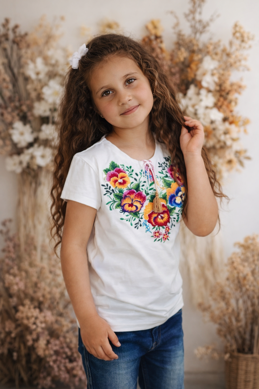 Modern Ukrainian Floral T-Shirt for Girls Embroidered with Flower Pattern Vyshyvanka T-Shirt