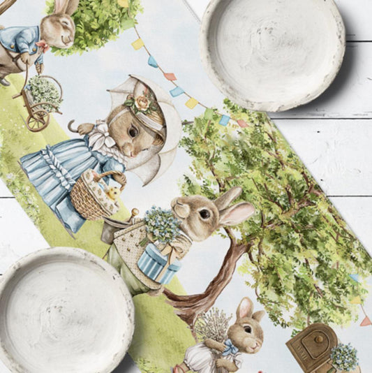 Joyful Easter Table Runner with Bunny Girl Motifs Easter Gift