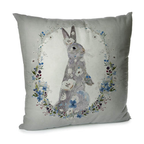 Elegant Velvet Decorative Pillow Case with Spring Bunny and Fox Motiffs