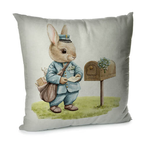 Elegant Velvet Decorative Pillow Case with Spring Bunny Motiffs