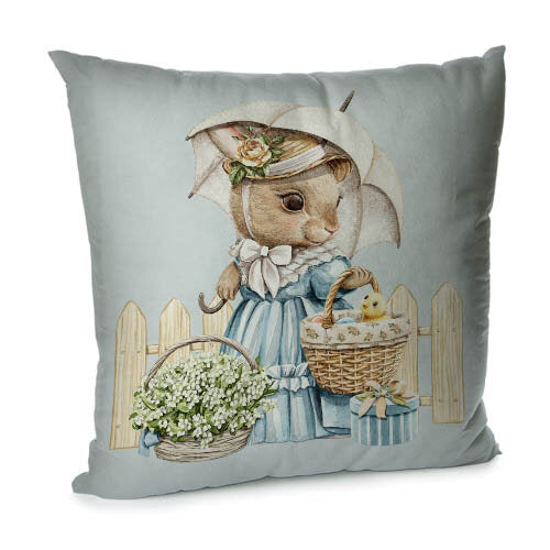 Elegant Velvet Decorative Pillow Case with Spring Bunny Motiffs