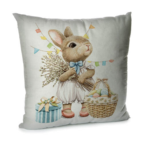 Elegant Velvet Decorative Pillow Case with Spring Bunny Motiffs