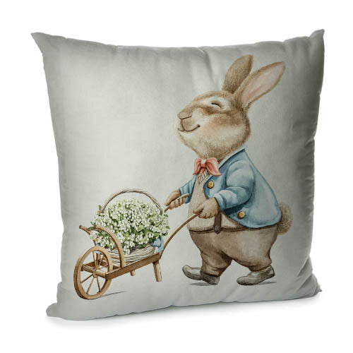 Elegant Velvet Decorative Pillow Case with Spring Bunny Motiffs