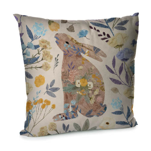 Elegant Velvet Decorative Pillow Case with Spring Bunny Motiffs