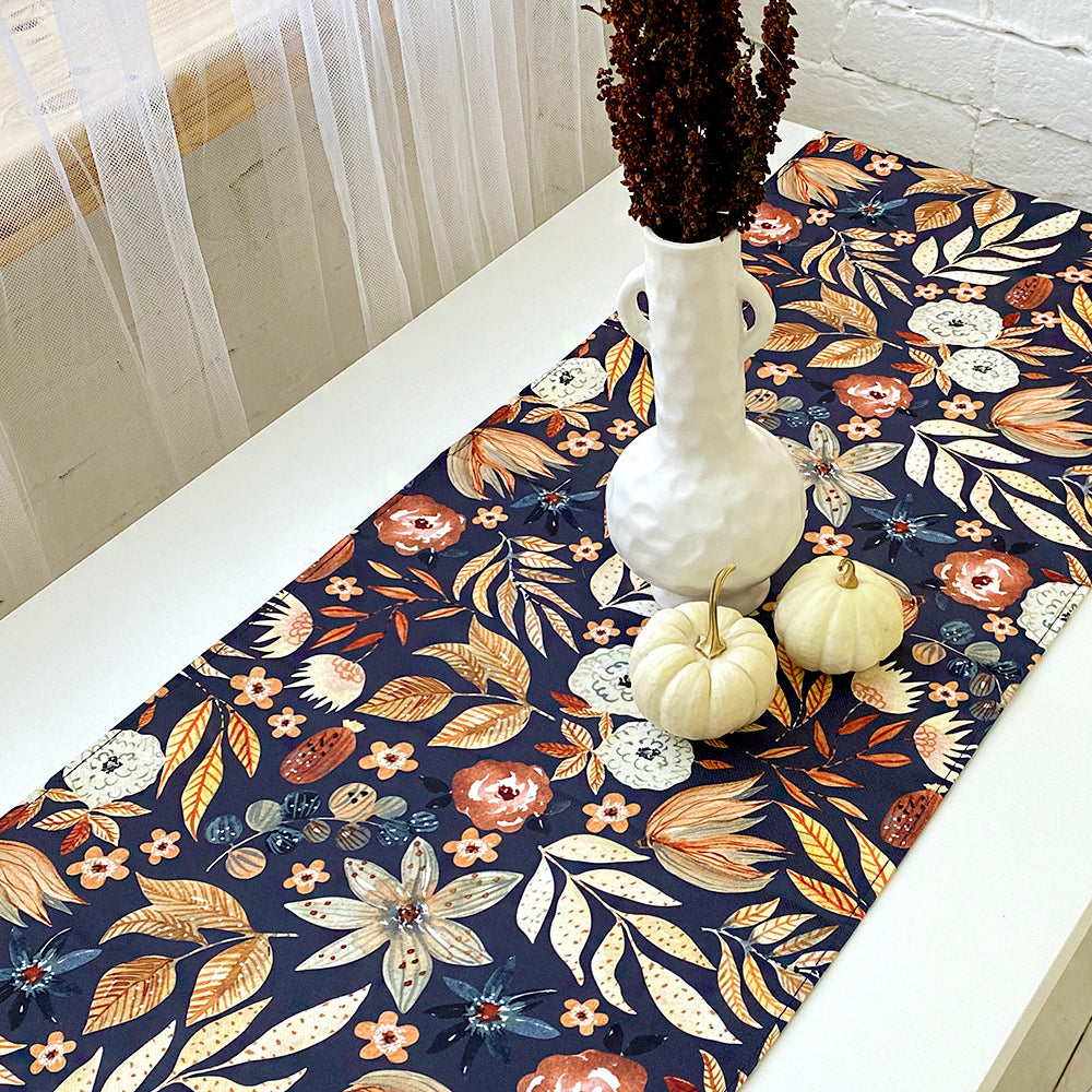 Autumn Floral Table Runner with Warm Botanical Motif