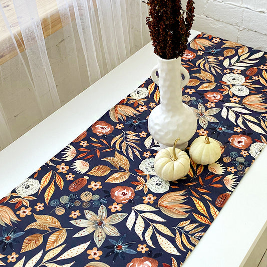 Autumn Floral Table Runner with Warm Botanical Motif