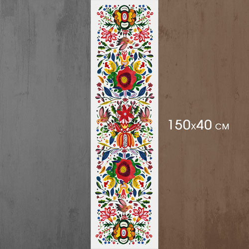 Traditional Ukrainian Folk Art Table Runner with Birds and Floral Ornaments