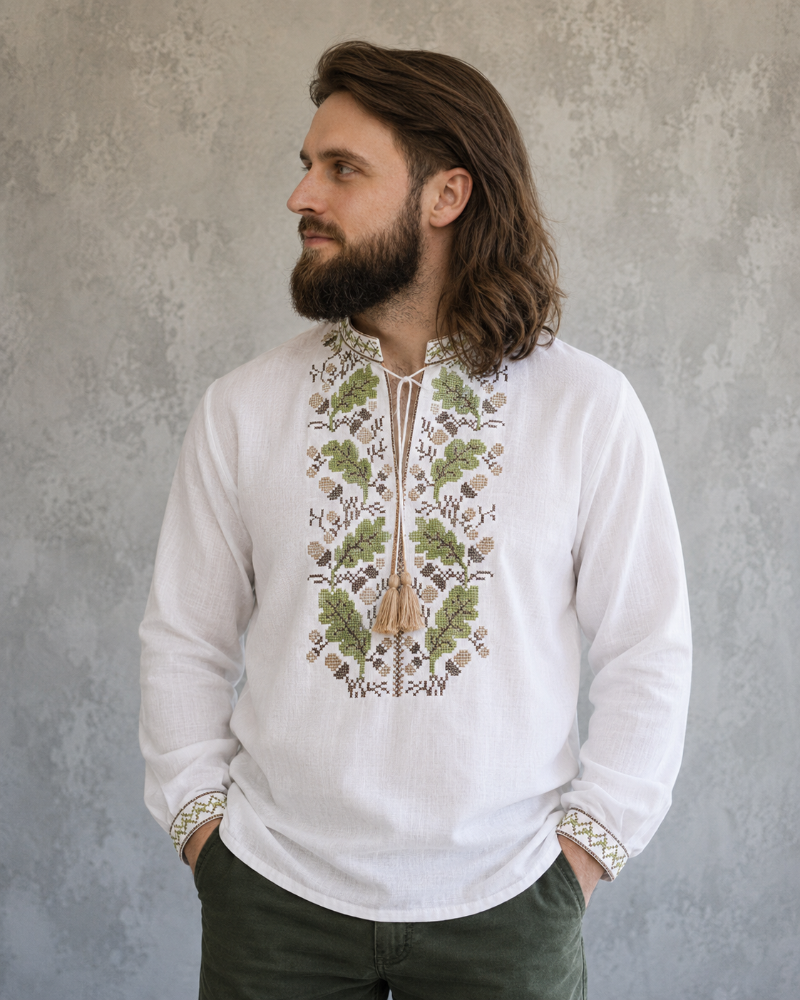 XXS-7XL Modern Ukrainian Embroidered Sorochka Shirt with Oak Motif
