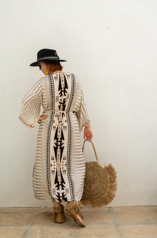 Elegant Oversize Summer Robe Inspired by Native American Prints Beach Cover-Up for Women