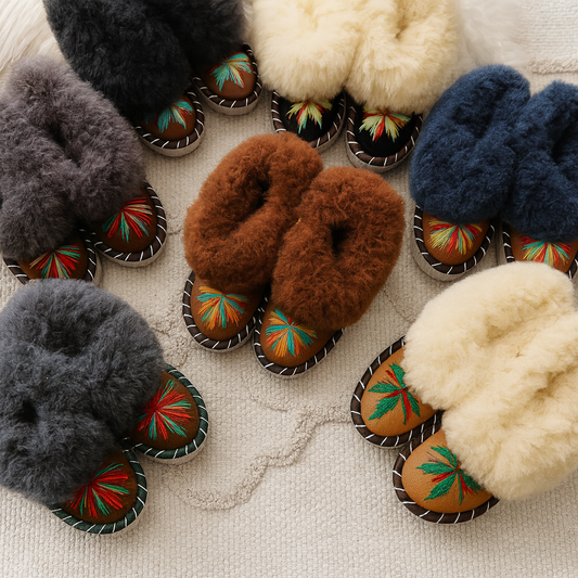 Traditional Ukrainian Wool Slippers Zakopanki Sheepskin Moccasins with Hand Embroidery - many colours