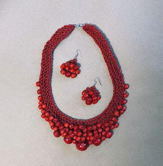 Red Ukrainian Namysto with Earrings Stunning Traditional Set