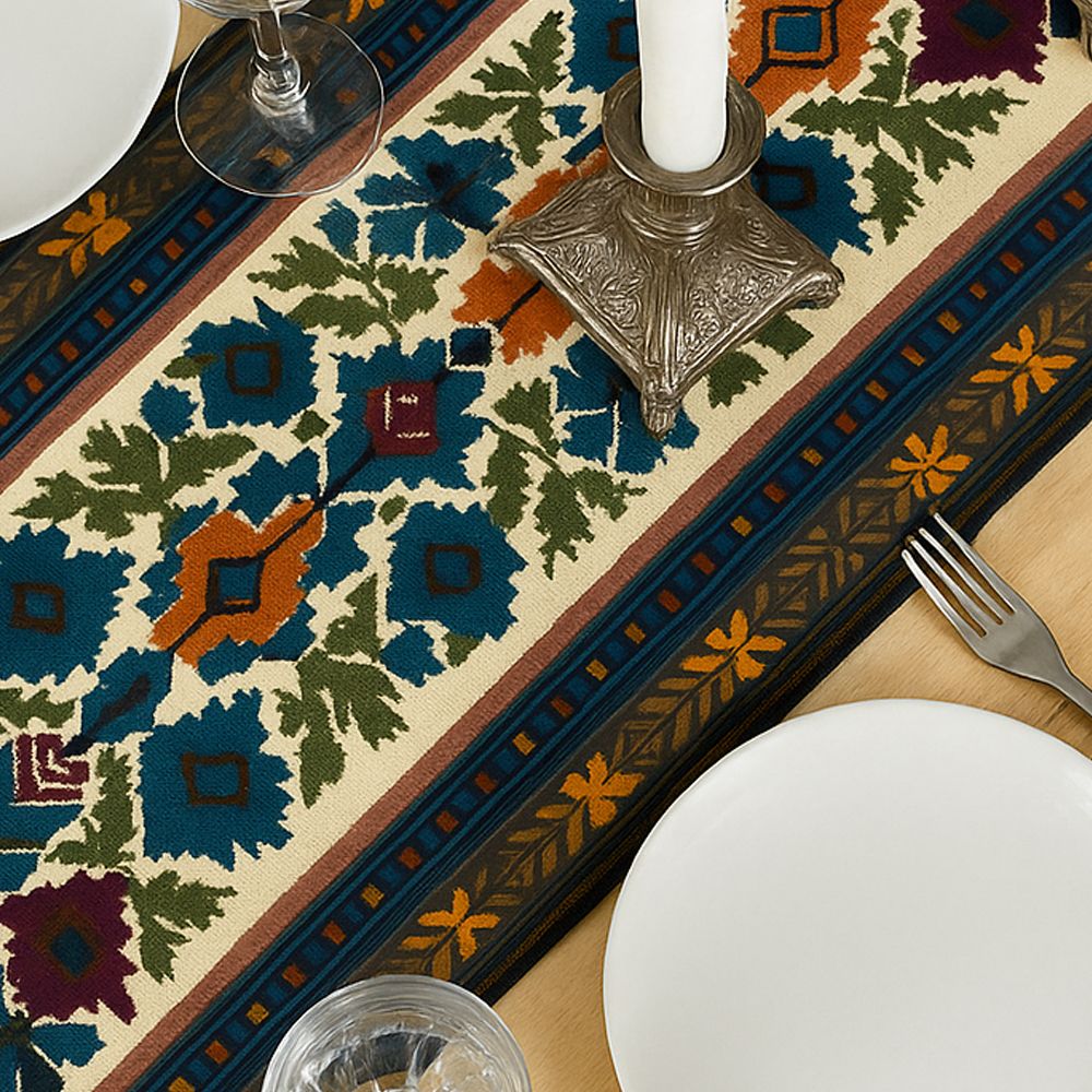 Joyful New Year Kitchen Table Runner with Carpathian Motif