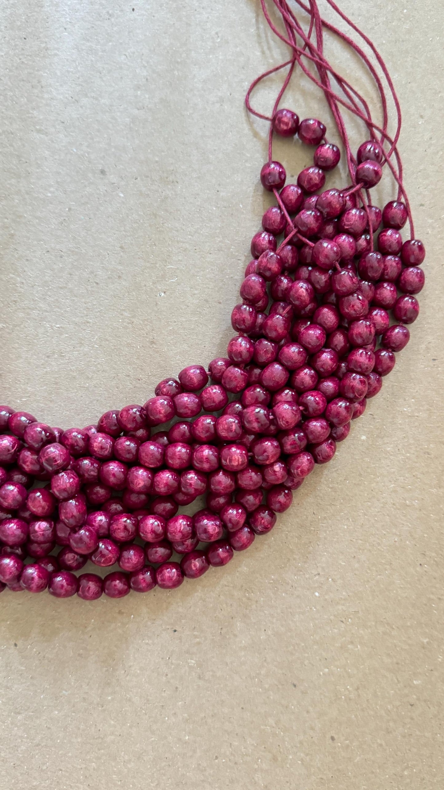 Handmade Ukrainian Namysto Dark Red Wooden Beaded Necklace with Traditional Elegance