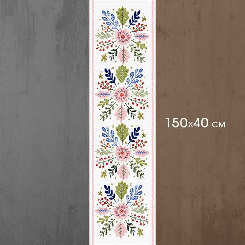 Floral Folk-Inspired Table Runner with Soft Pastel Blooms
