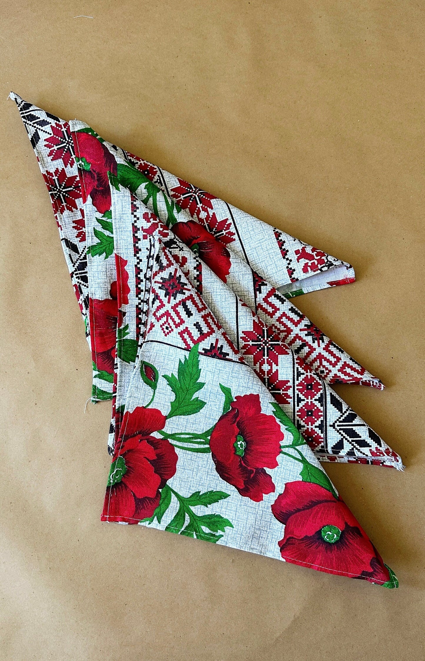 Modern Ukrainian Table Napkins with Poppy Seed Flower Motif