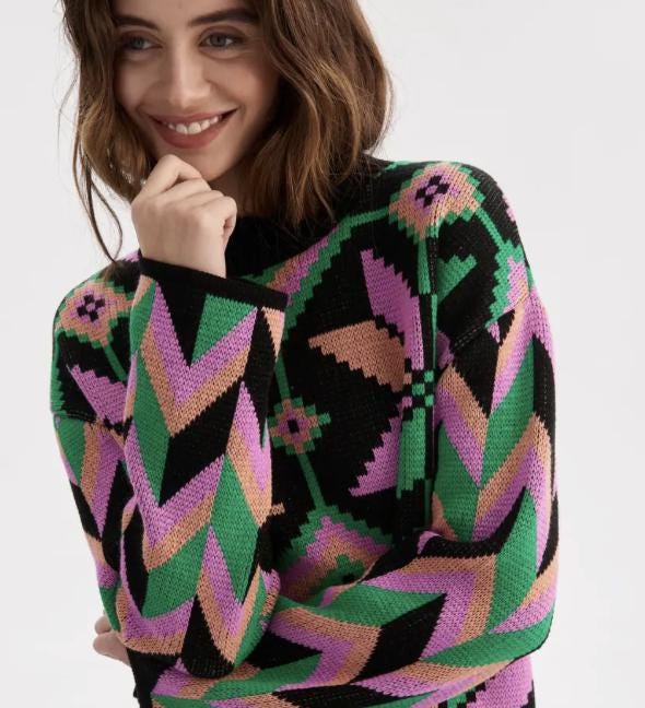 Artisitc Folklore Ornament Knit Oversized Sweater