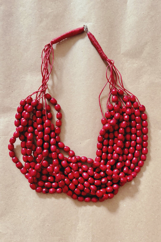 Artisan Eye-Catching Traditional Ukrainian Namysto Red Folk Boho Style Necklace