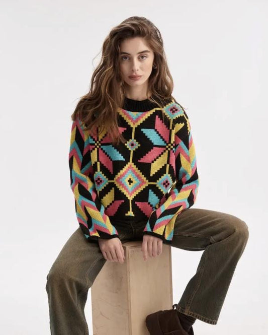 Artisitc Multicolor Geometric Oversize Sweater – High-Quality Craftsmanship from Ukraine