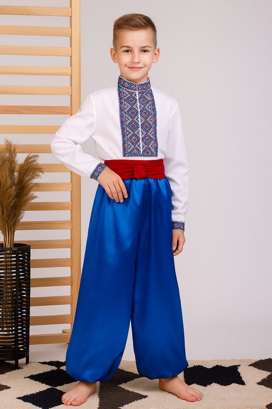 Blue Ukrainian Cossack Pants Sharovary for Boys – A Timeless Folk Tradition