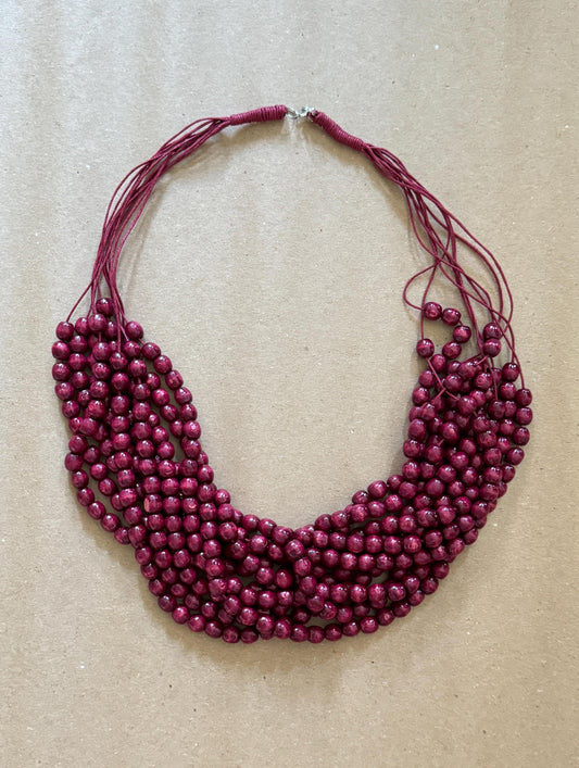Handmade Ukrainian Namysto Dark Red Wooden Beaded Necklace with Traditional Elegance