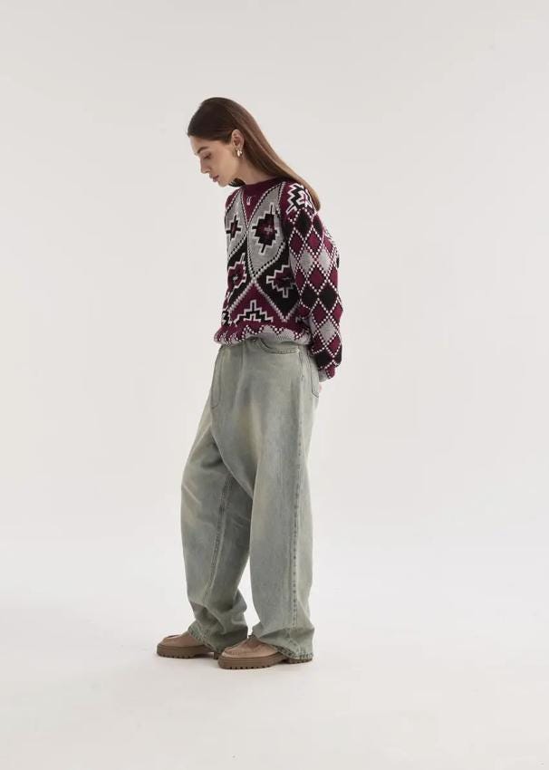 Cozy Ukrainian Sweater with Burgundy Geometric Embroidery-Inspired Patterns