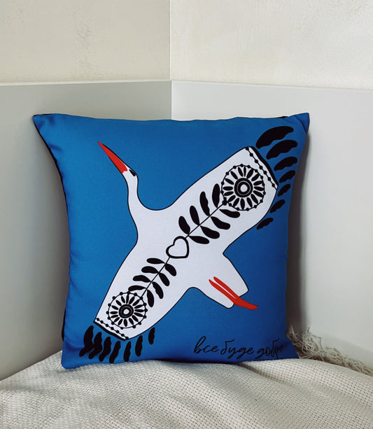 Decorative Pillow Case – White Leleka on Blue Background