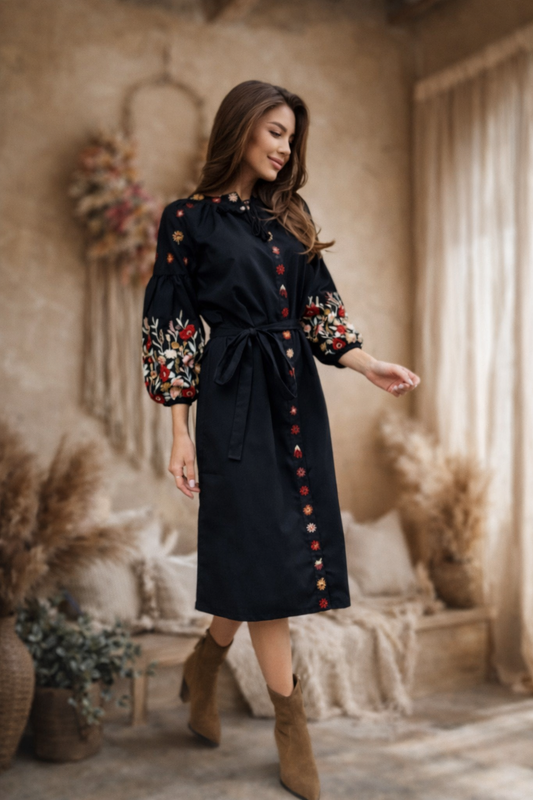 Poised Black Summer Dress with Feminine Embroidery Resort-Ready Effortless Elegance
