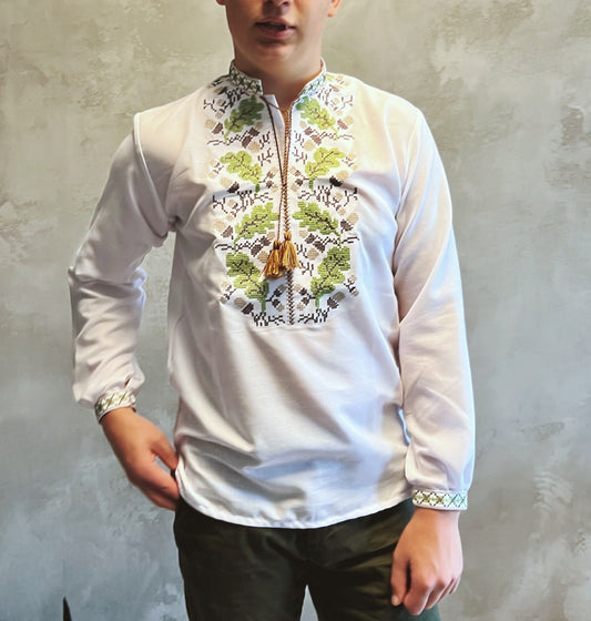 XXS-7XL Modern Ukrainian Embroidered Sorochka Shirt with Oak Motif