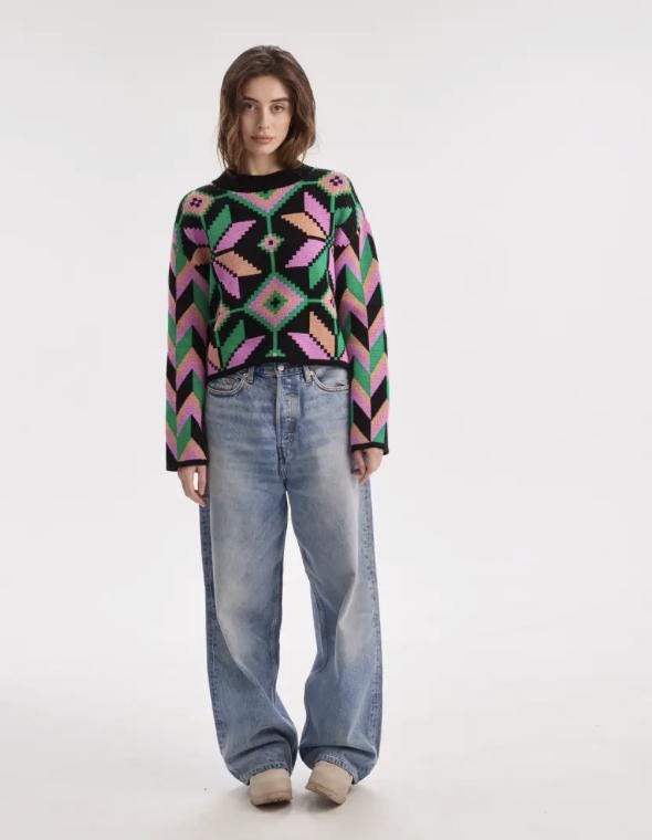 Artisitc Folklore Ornament Knit Oversized Sweater