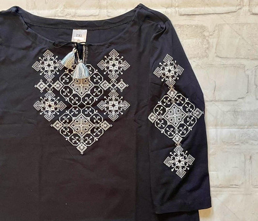 Folk Black Embroidered Top with Traditional Ukrainian Embroidery