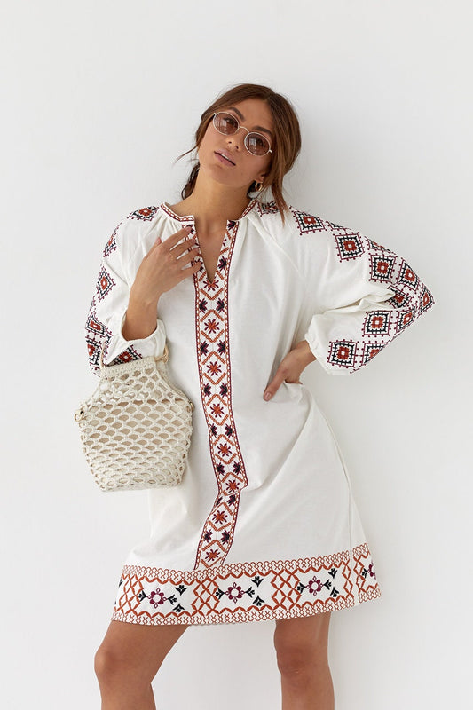 Gorgeous Embroidered White Summer Tunic Vyshyvanka Dress