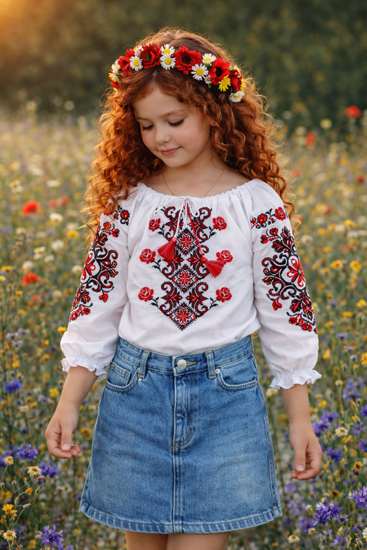 Ukrainian Folk Embroidered Vyshyvanka Blouse for Girls