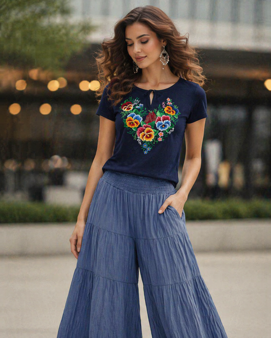 S-4XL Navy Blue Vyshyvanka T-Shirt Modern Folk Style