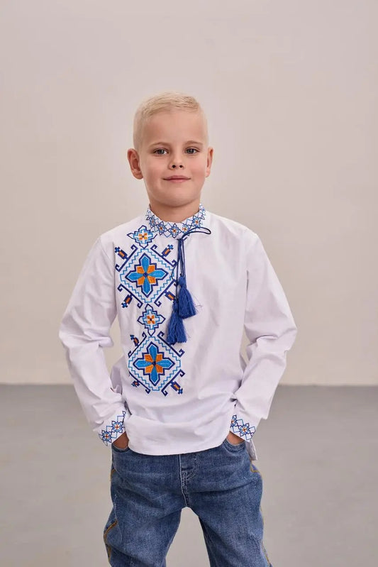 2-16YO Elegant Ukrainian Embriodered Modern Shirt for Boys
