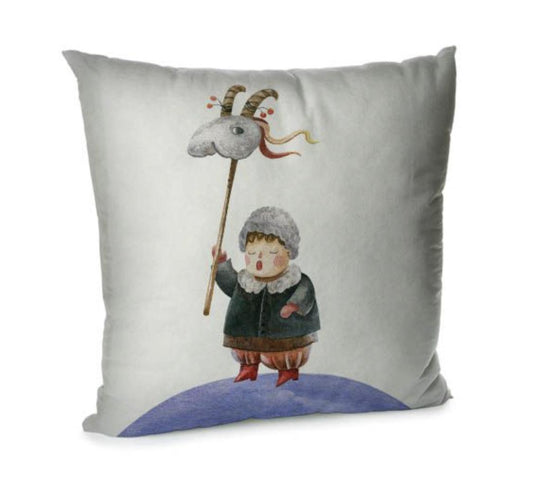 Velvet Decorative Pillow Case with Chritmas Ukrainian Print