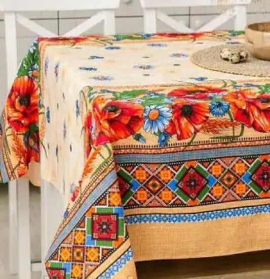 Vibrant Ukrainian Tablecloth with Poppy Seed Flower Pattern